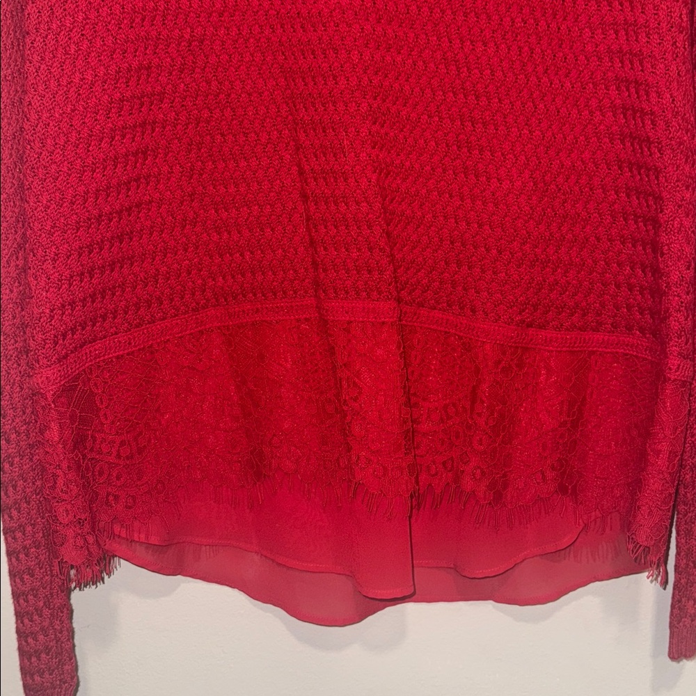 Lucky Brand NWT Size L Lightweight Red Knit Sweater With Lacy Accent Bottom. - Picture 6 of 6